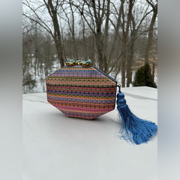 RAFE New York Sofia Octagon Multicolor Hexagonal Clutch Blue Tassel rainbow Bag - Picture 1 of 10